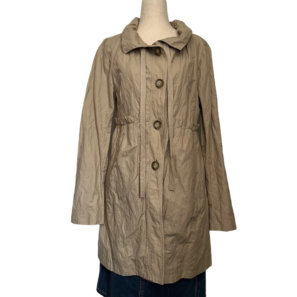 Loft Ruffle Waist Trench Womens Coat Sz S Cottage Boho Romantic Preppy Workwear